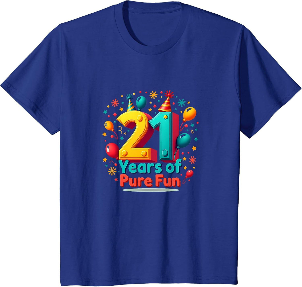 21 Years of Pure Fun Birthday Gift Celebration T-Shirt - Royal Blue