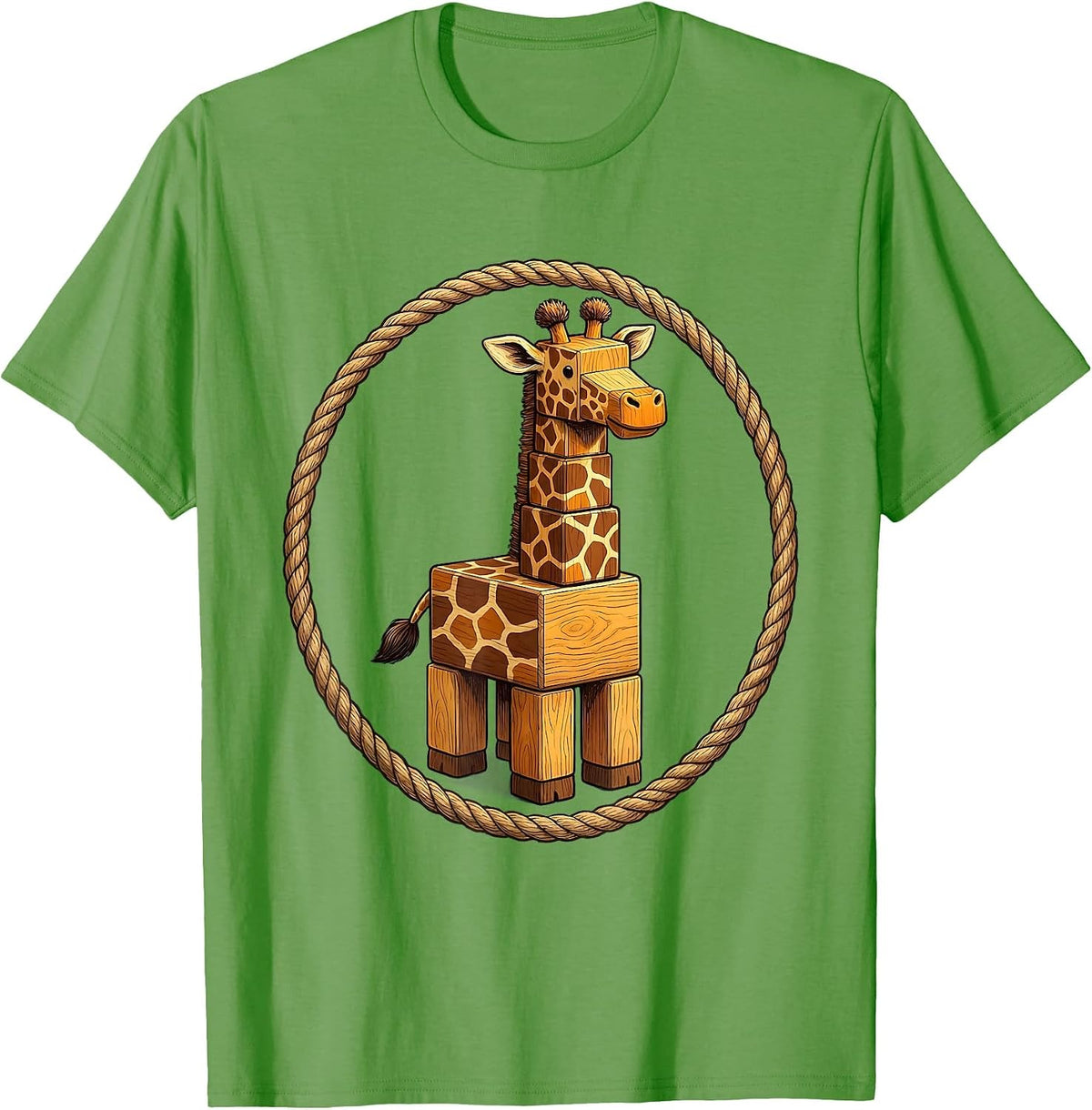 Giraffe Made of Stacked Wooden Blocks Art T-Shirt - Grass Green