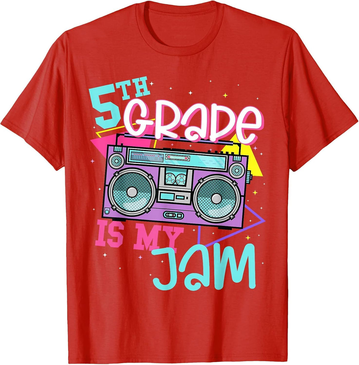 5th Grade is My Jam Vintage 80s 90s Teacher Back to School T-Shirt - Red