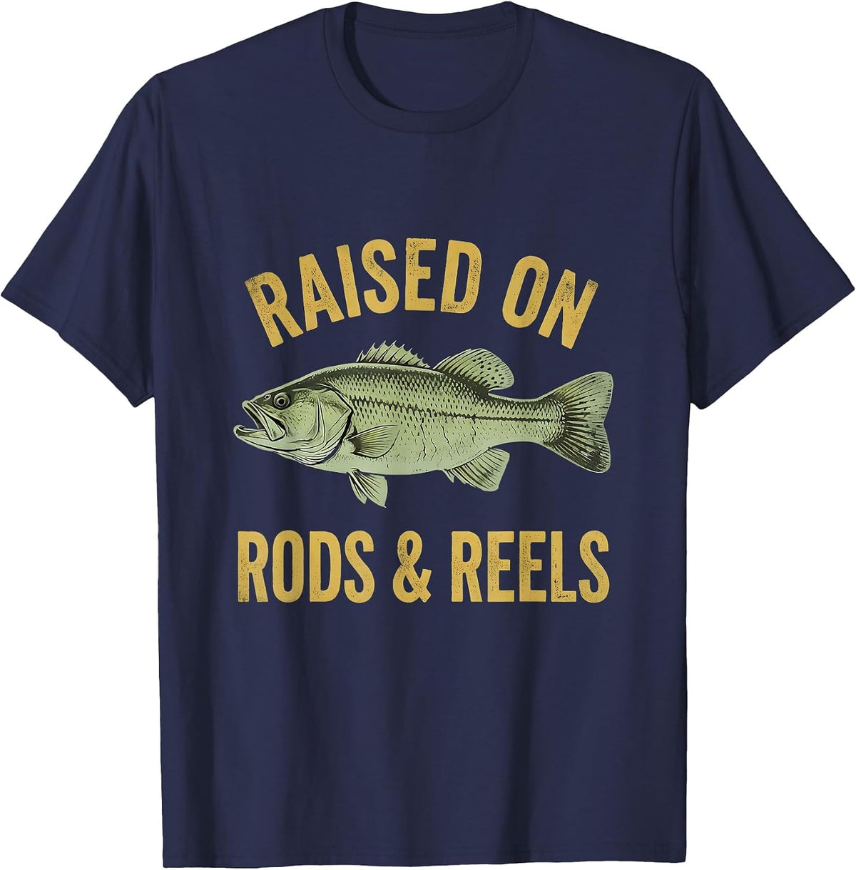 Raised on Rods Reels Kids Fishing Design T-Shirt - Navy Blue