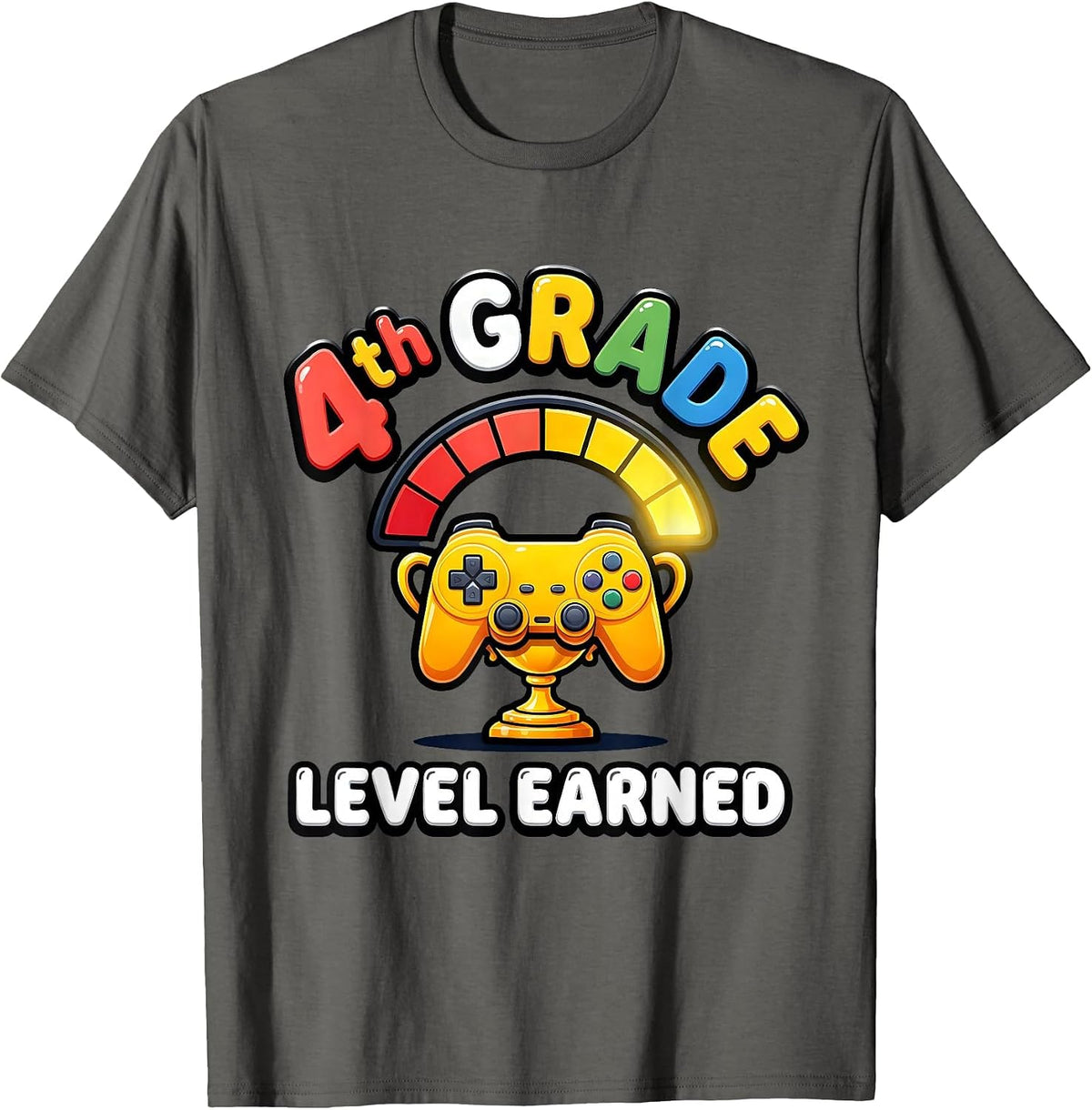 Men's 4th Grade Level Earned Back To School Gamer First Day Grade T-Shirt - Asphalt Grey