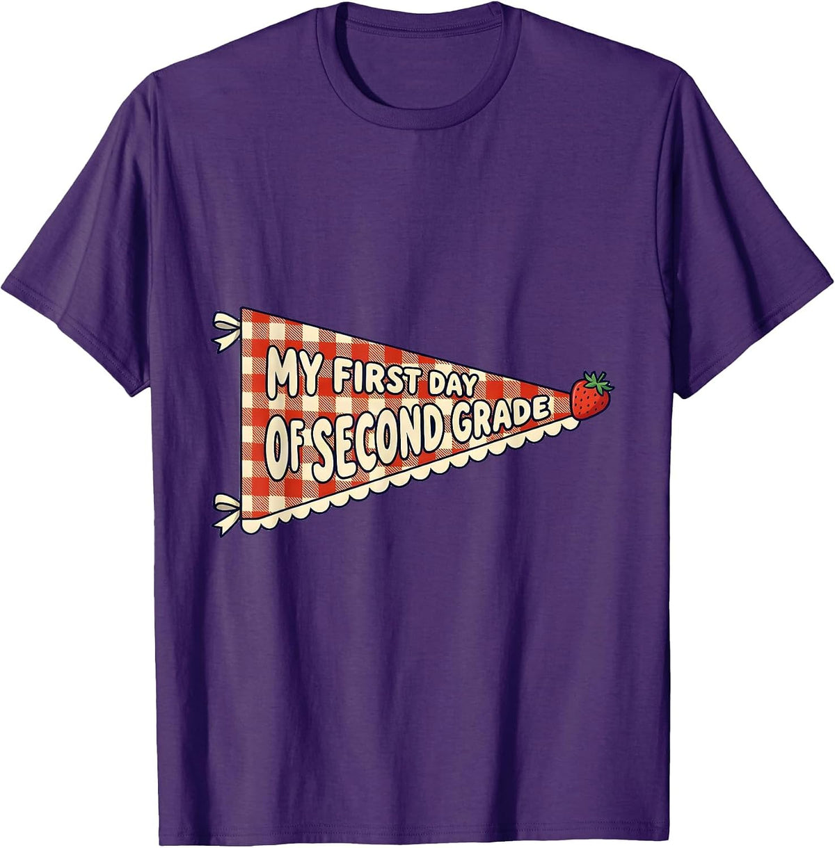 Men's My First Day of Second Grade Gingham Pennant Back to School T-Shirt - Purple