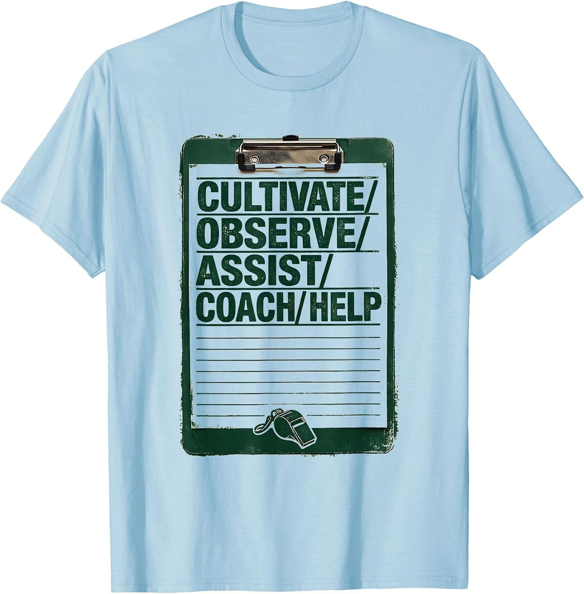 Men's CULTIVATE OBSERVE ASSIST COACH HELP Rubber Stamp Coach T-Shirt - Baby Blue