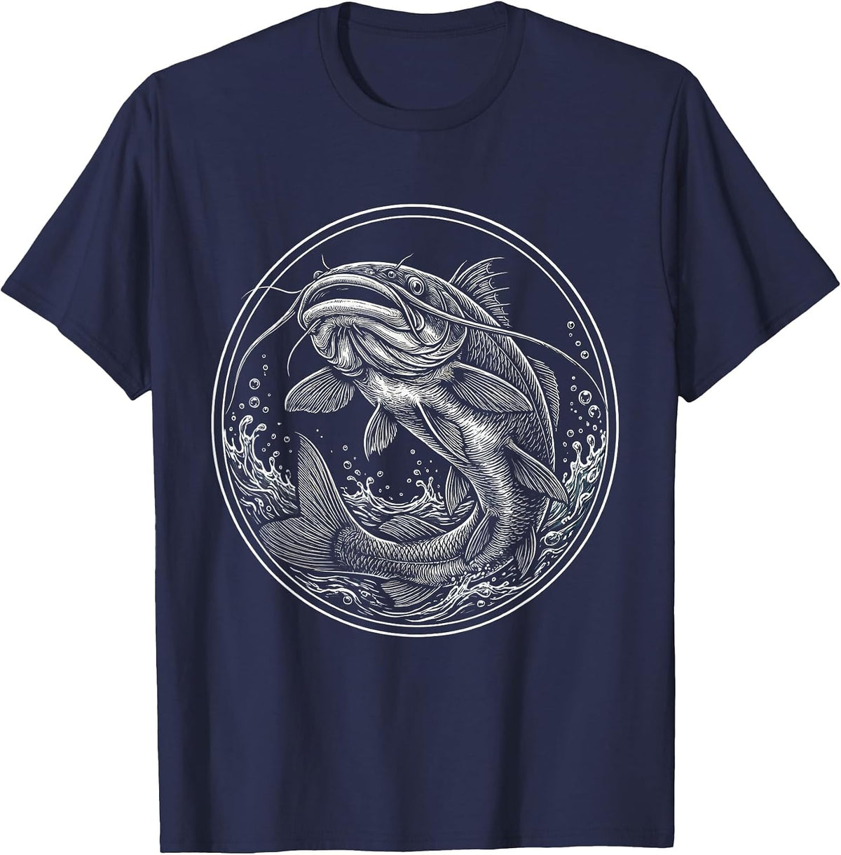 Giant Catfish Lurking in the Dark Depths T-Shirt - Navy Blue