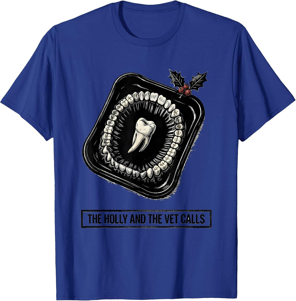 Men's The Holly And The Vet Calls Funny Veterinary Tech Christmas T-Shirt - Royal Blue