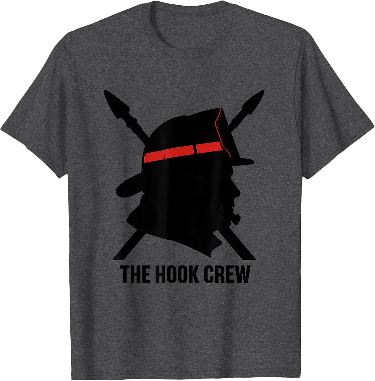 THE HOOK CREW Firefighter Silhouette Humor Tribute Gift T-Shirt - Dark Heather Grey