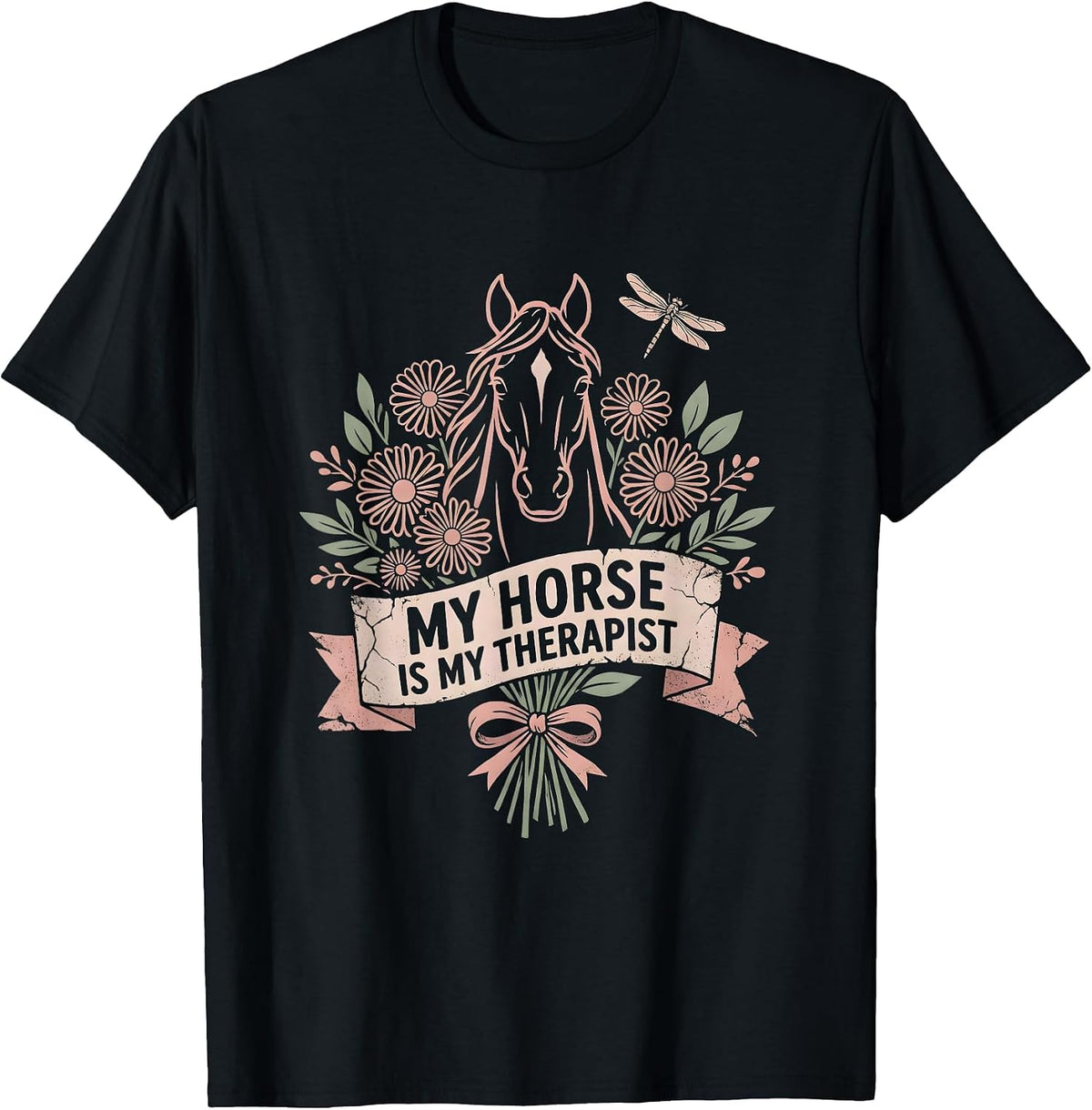 Men's My Horse Is My Therapist Equestrian Design T-Shirt - Black