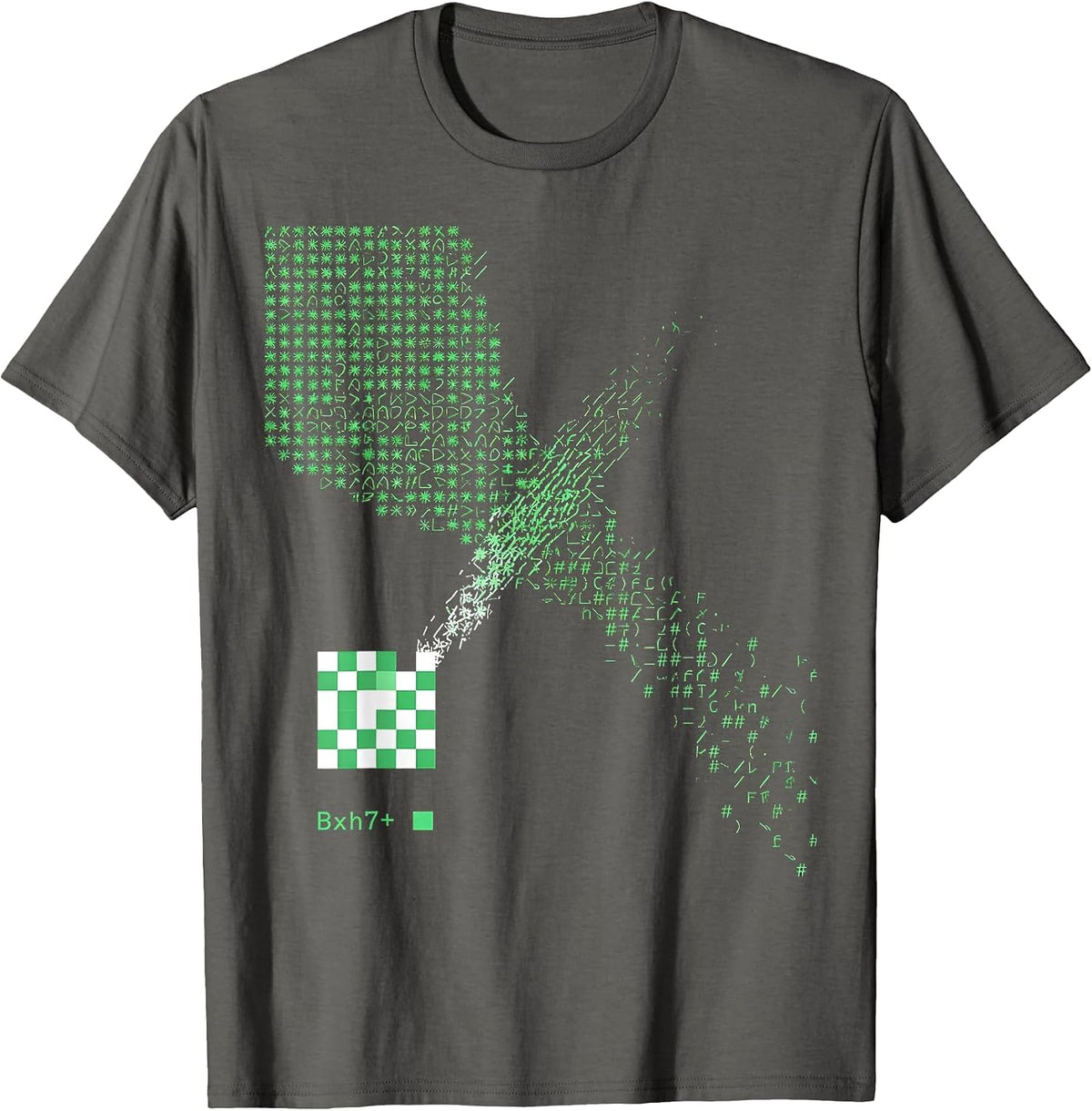 Bxh7+ Ascii Terminal Art Chess Lover Deadpan Humor T-Shirt - Asphalt Grey