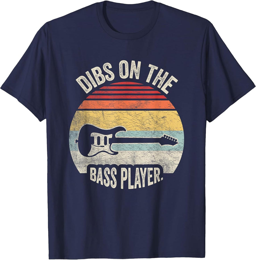 Retro Vintage Dibs On The Bass Player Bassist T-Shirt - Navy Blue