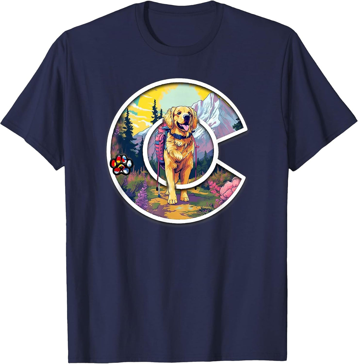 Colorado Golden Retriever - Cute Dog - Rocky Mountains T-Shirt - Navy Blue