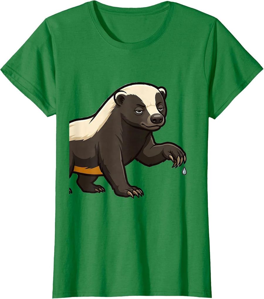 Women's Honey Badger Mascot Logo Funny Animal Lover Humor T-Shirt - Kelly Green