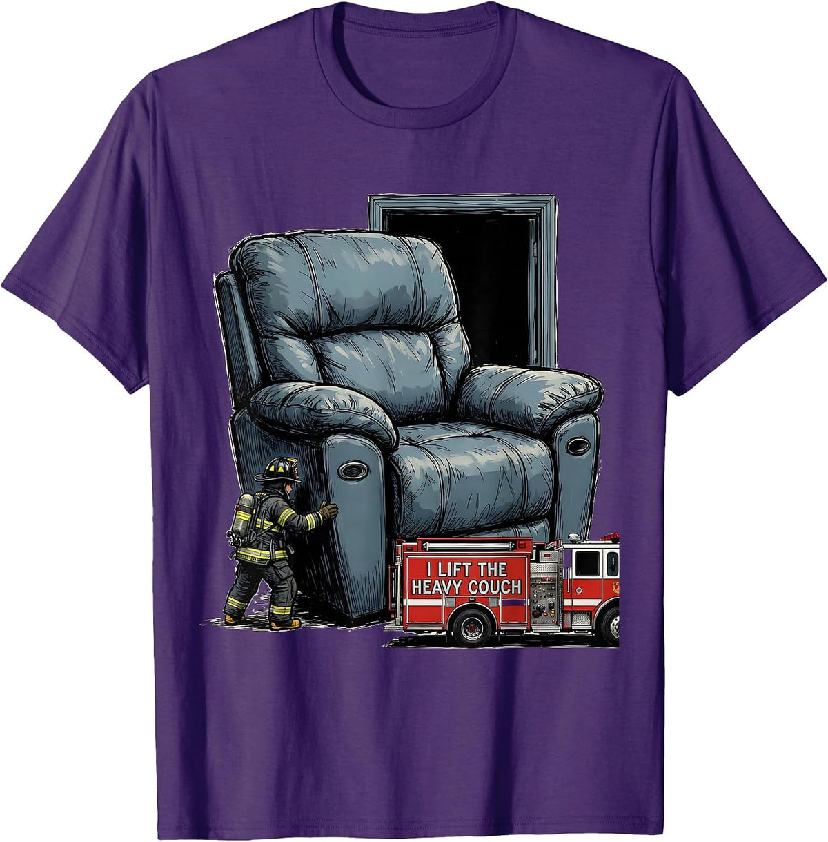 Men's I Lift The Heavy Couch Funny Firefighter Humor Gift T-Shirt - Purple