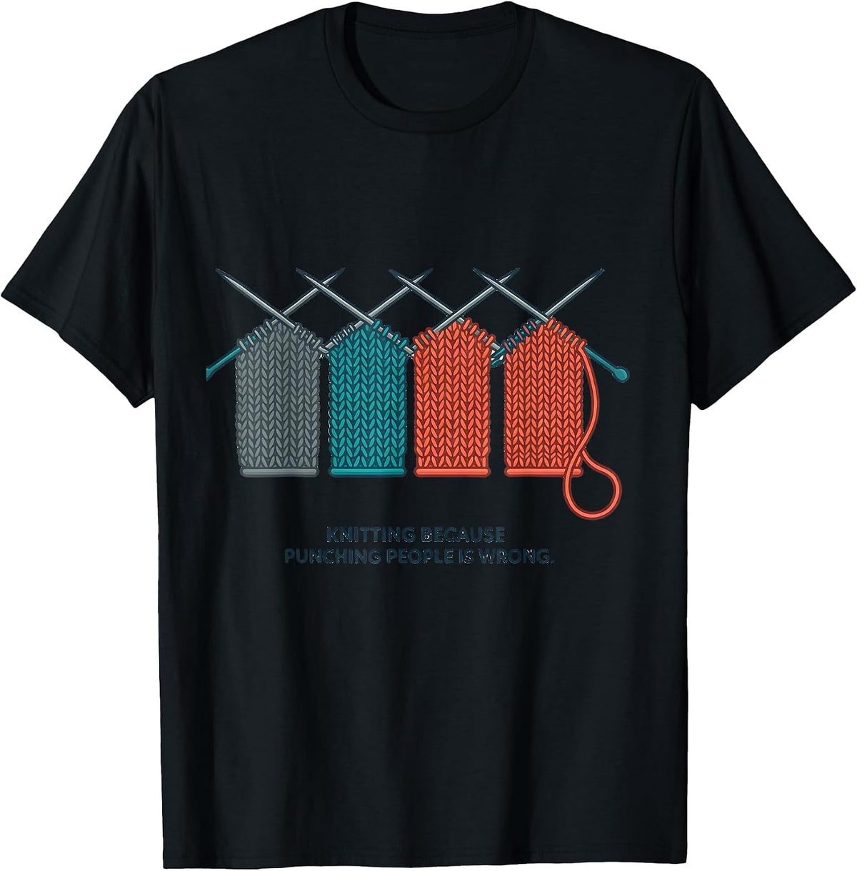 Men's Knitting Because Punching People Is Wrong Funny T-Shirt - Black