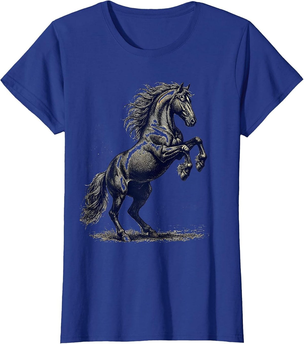 Women's Rearing Police Horse Dramatic Illustration T-Shirt - Royal Blue