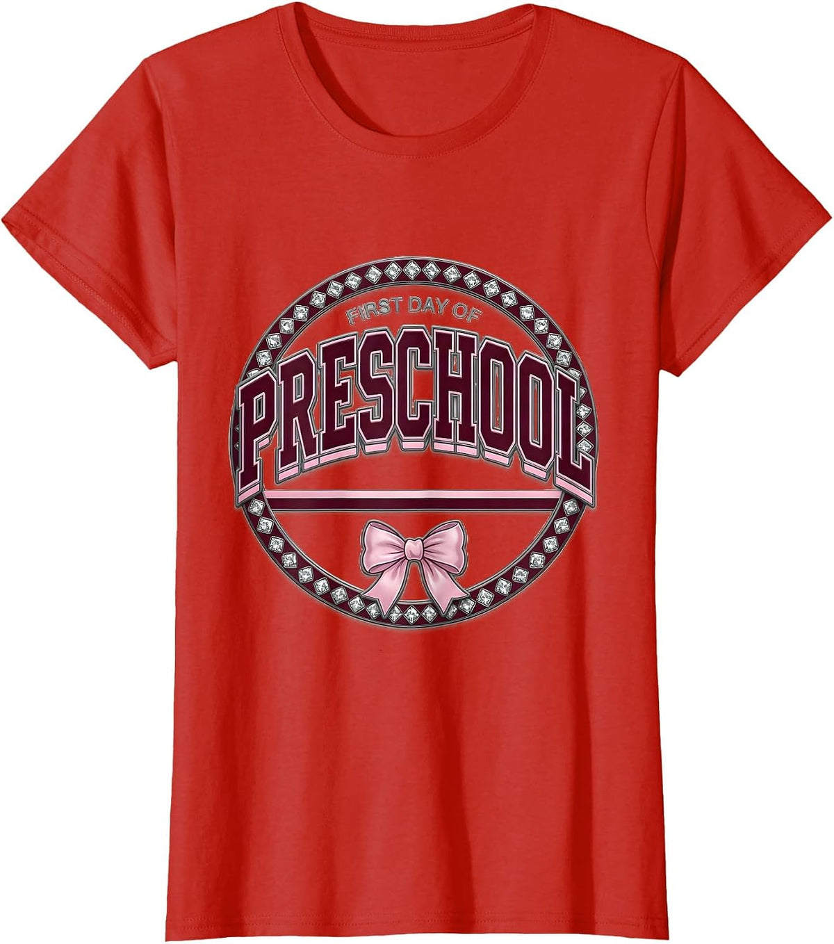 First Day Of Preschool Cute Bow Back To School Girl Teacher T-Shirt - Red