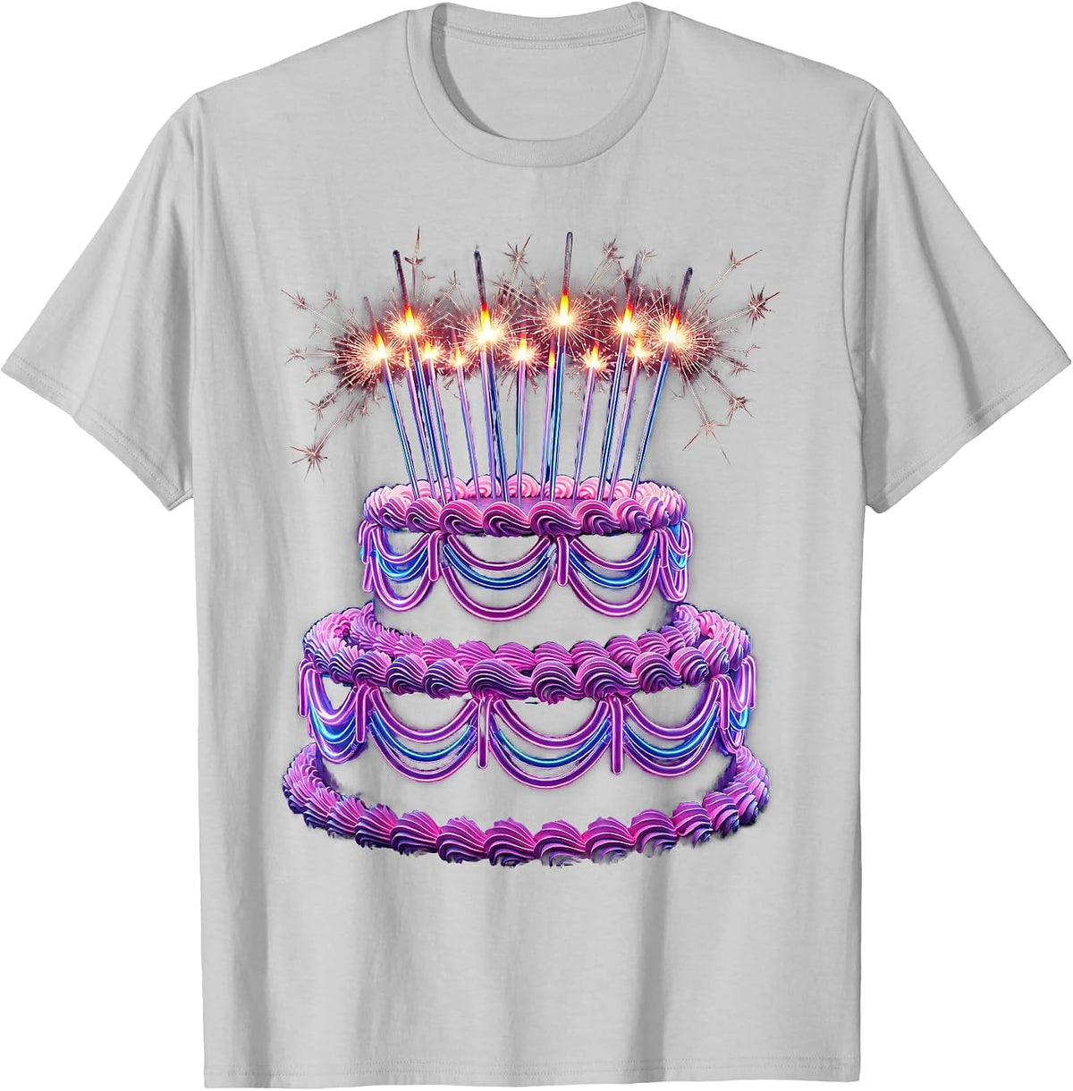Men's 21st Birthday Cake Sparkler Candles Graphic T-Shirt - Silver Grey