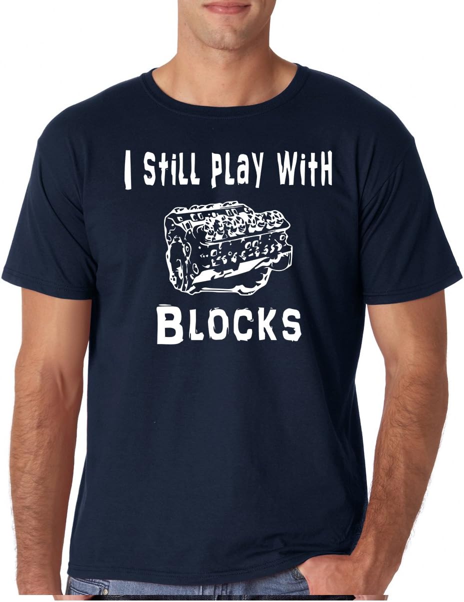 CBTWear I Still Play with Blocks - Mechanic Engine Block Funny Gift for Car Enthusiast Men's T-Shirt - Navy