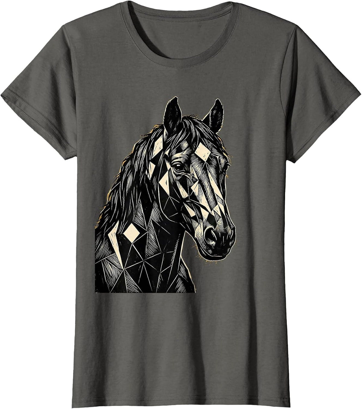 Women's Geometric Horse Head Portrait Illustration T-Shirt - Asphalt Grey