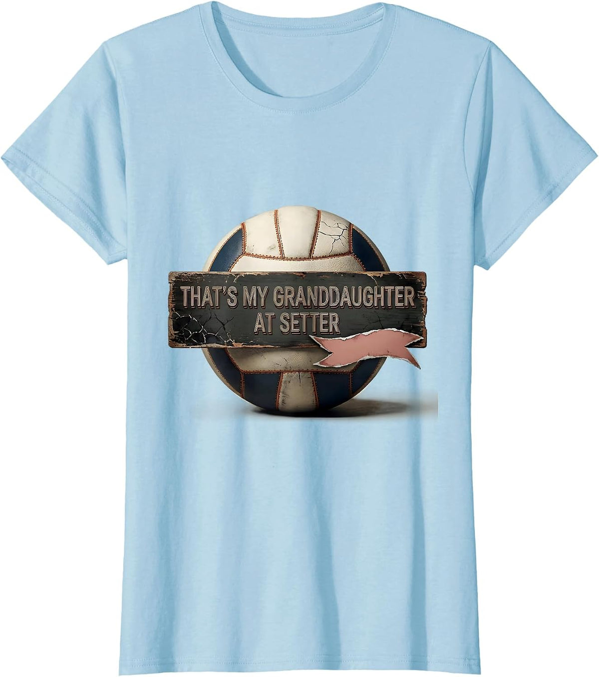 That's My Granddaughter At Setter Distressed Volleyball T-Shirt - Baby Blue