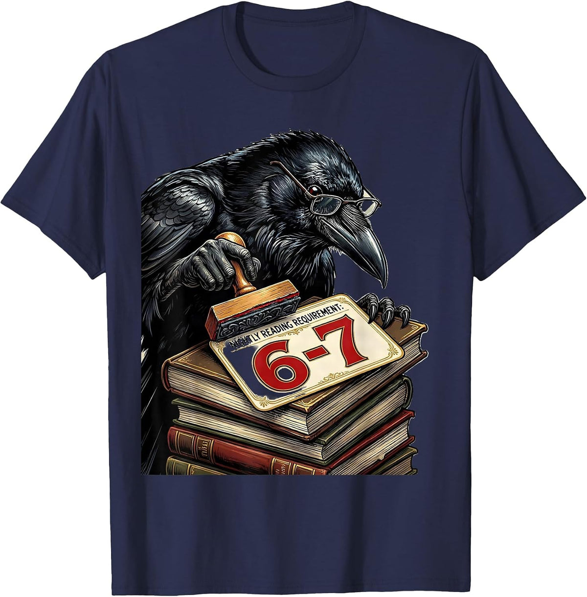 Men's Nightly Reading Requirement: 6-7 Funny Teacher Book Lover T-Shirt - Navy Blue