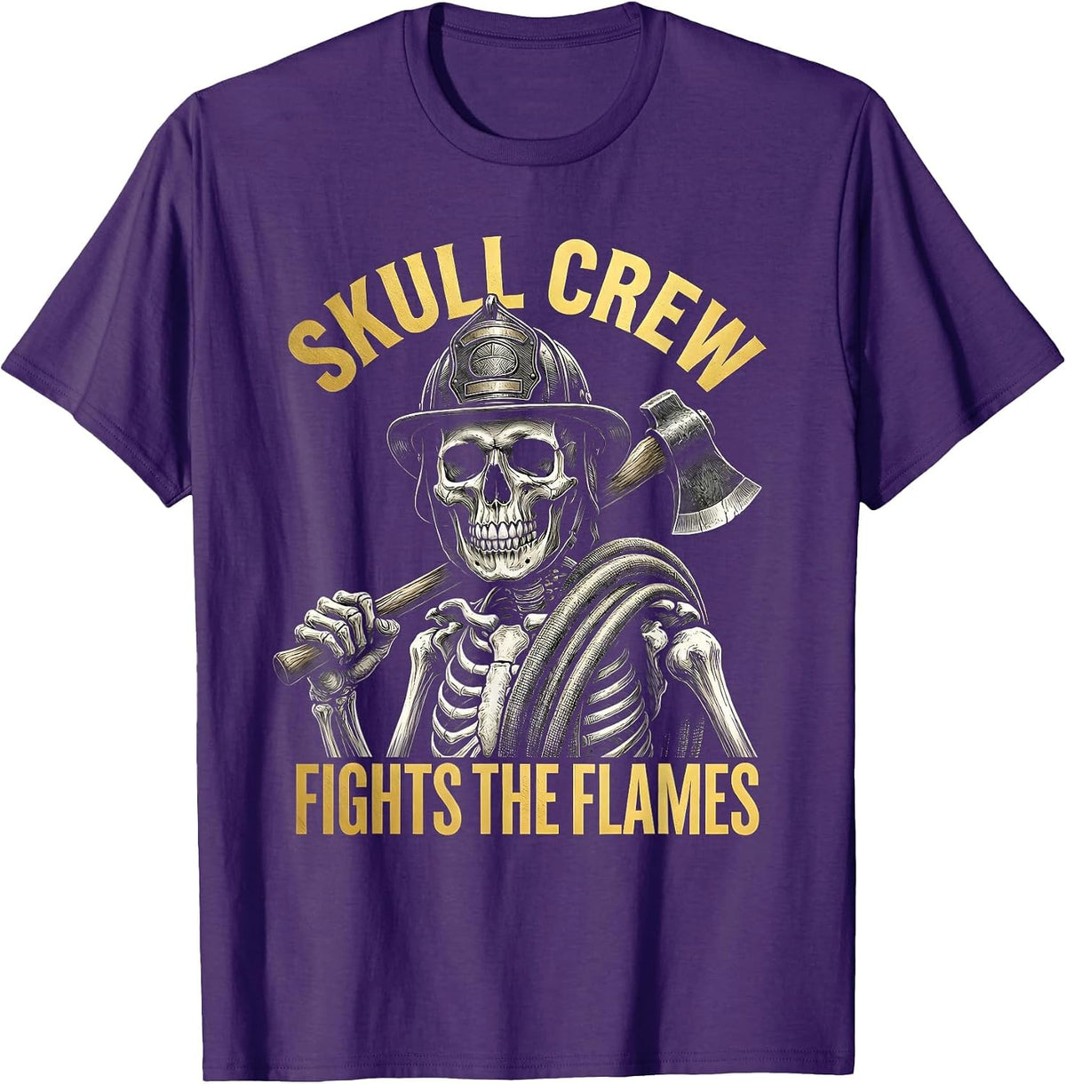 Halloween Firefighter Skull Crew Fights The Flames T-Shirt - Purple