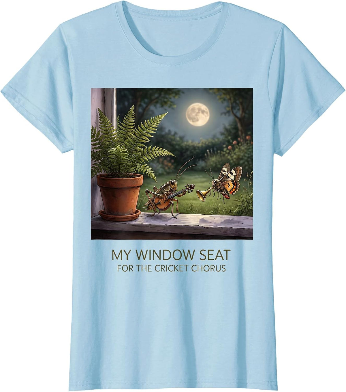Women's My Window Seat For The Cricket Chorus Vintage Insect Nature T-Shirt - Baby Blue