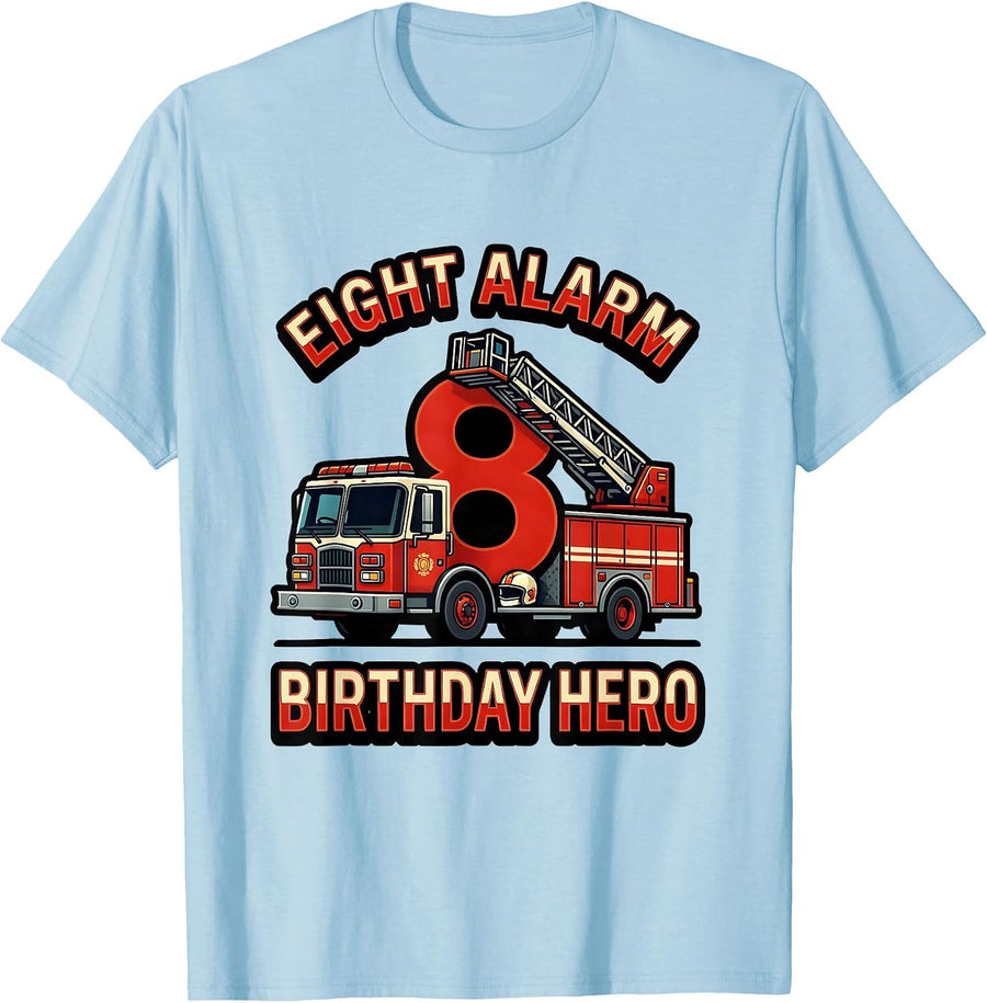 Men's Eight Alarm Birthday Hero Fire Truck Toddler Boy Firefighter T-Shirt - Baby Blue