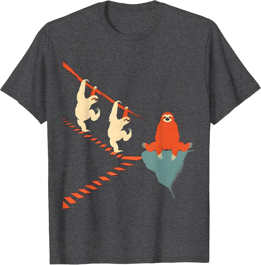 Men's Hooked Sloth Switchback Hiker Trail Humor T-Shirt - Dark Heather Grey