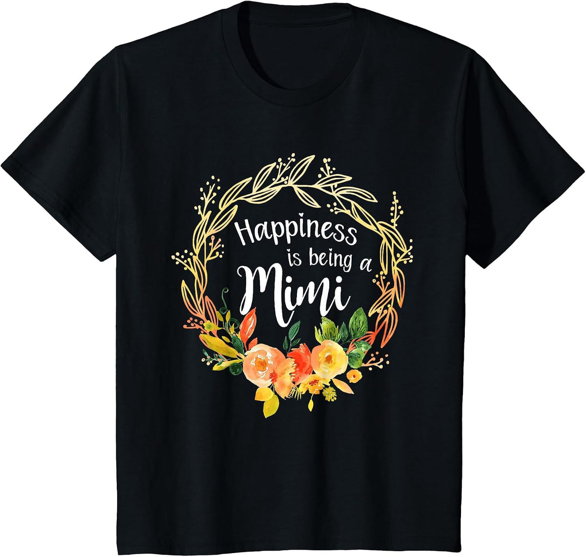 Womens Happiness is Being a Mimi Announcement Mothers Day T-Shirt - Black