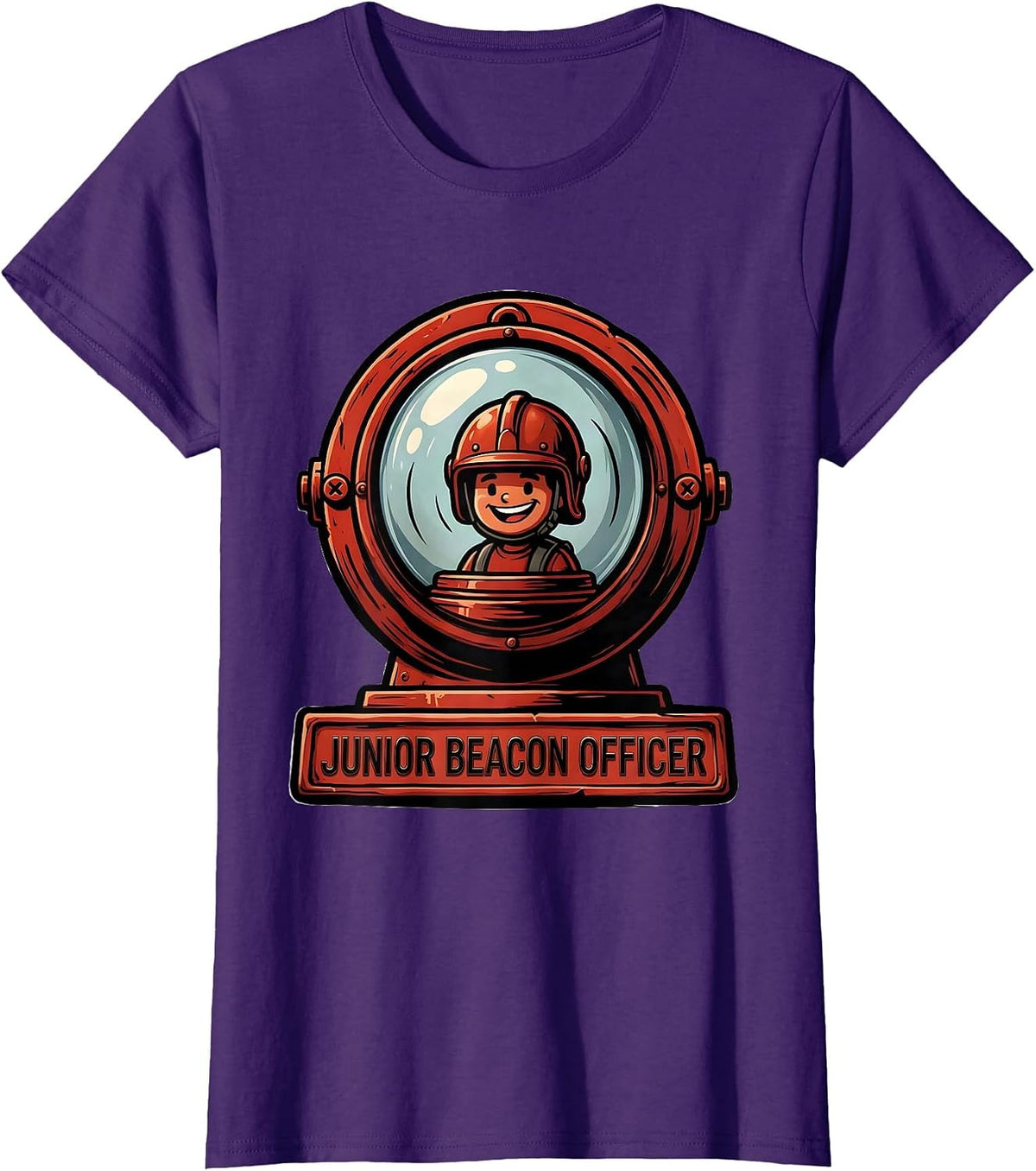 Women's Junior Beacon Officer Cartoon Firefighter Kids Birthday T-Shirt - Purple