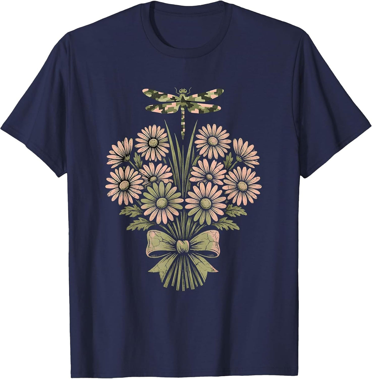 Men's Camo Dragonfly on Reed Nature Illustration T-Shirt - Navy Blue