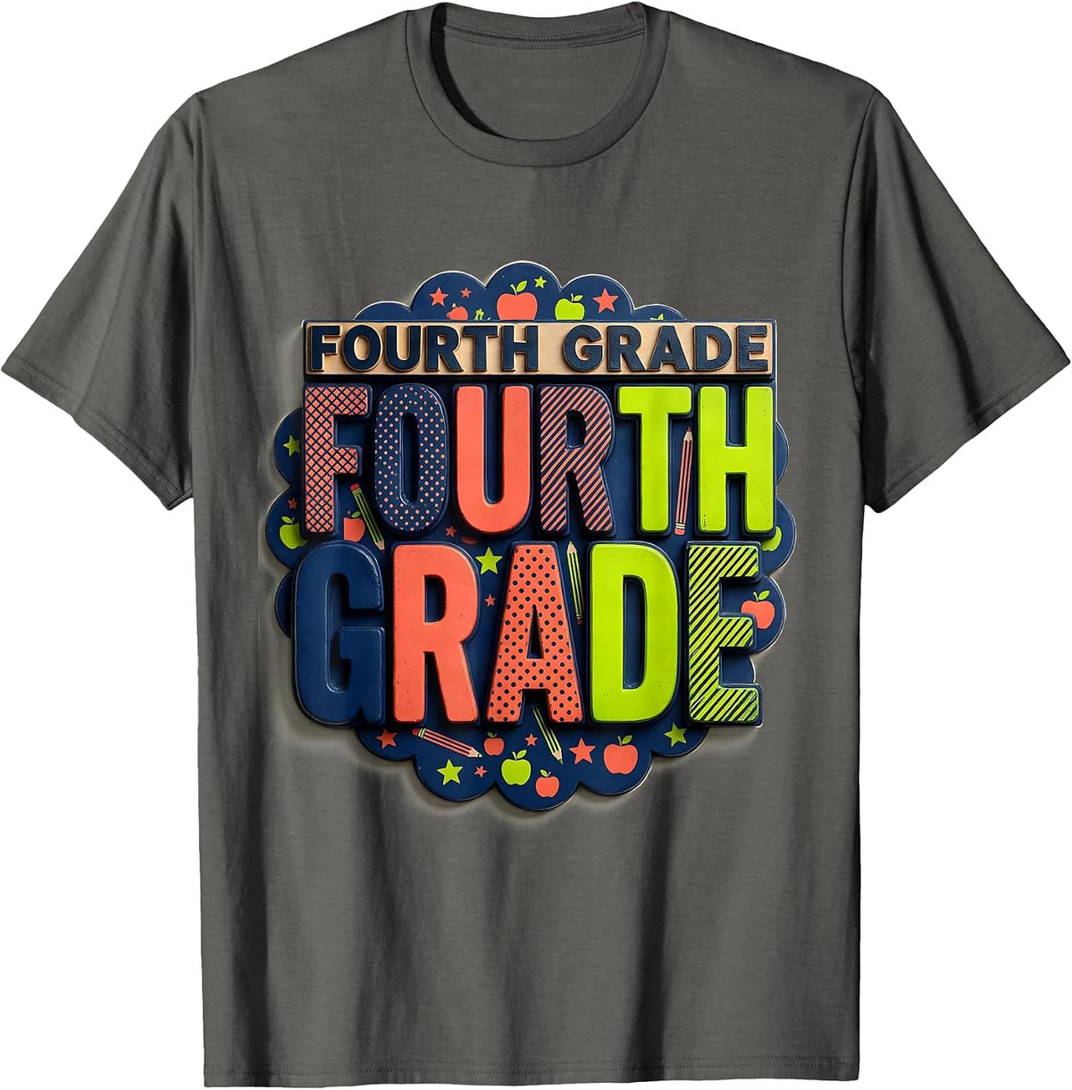 FOURTH GRADE For Boys Girls Back To School First Day Fourth T-Shirt - Asphalt Grey