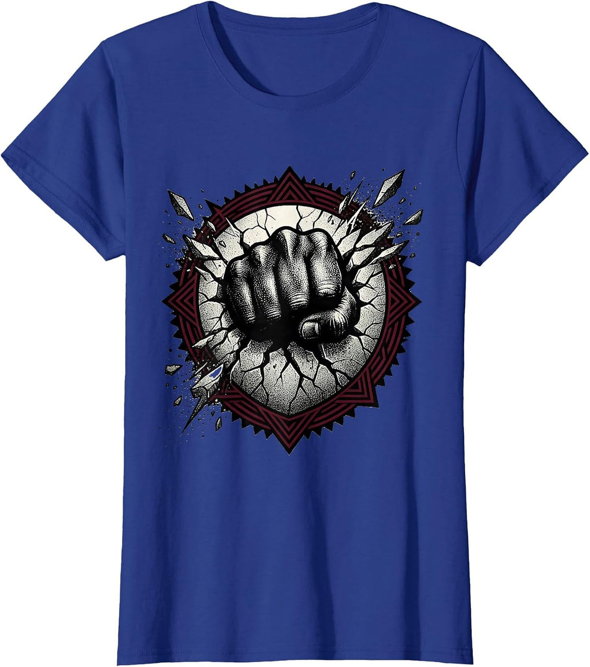 Women's Rock Fist Through Cracked Concrete Graphic T-Shirt - Royal Blue