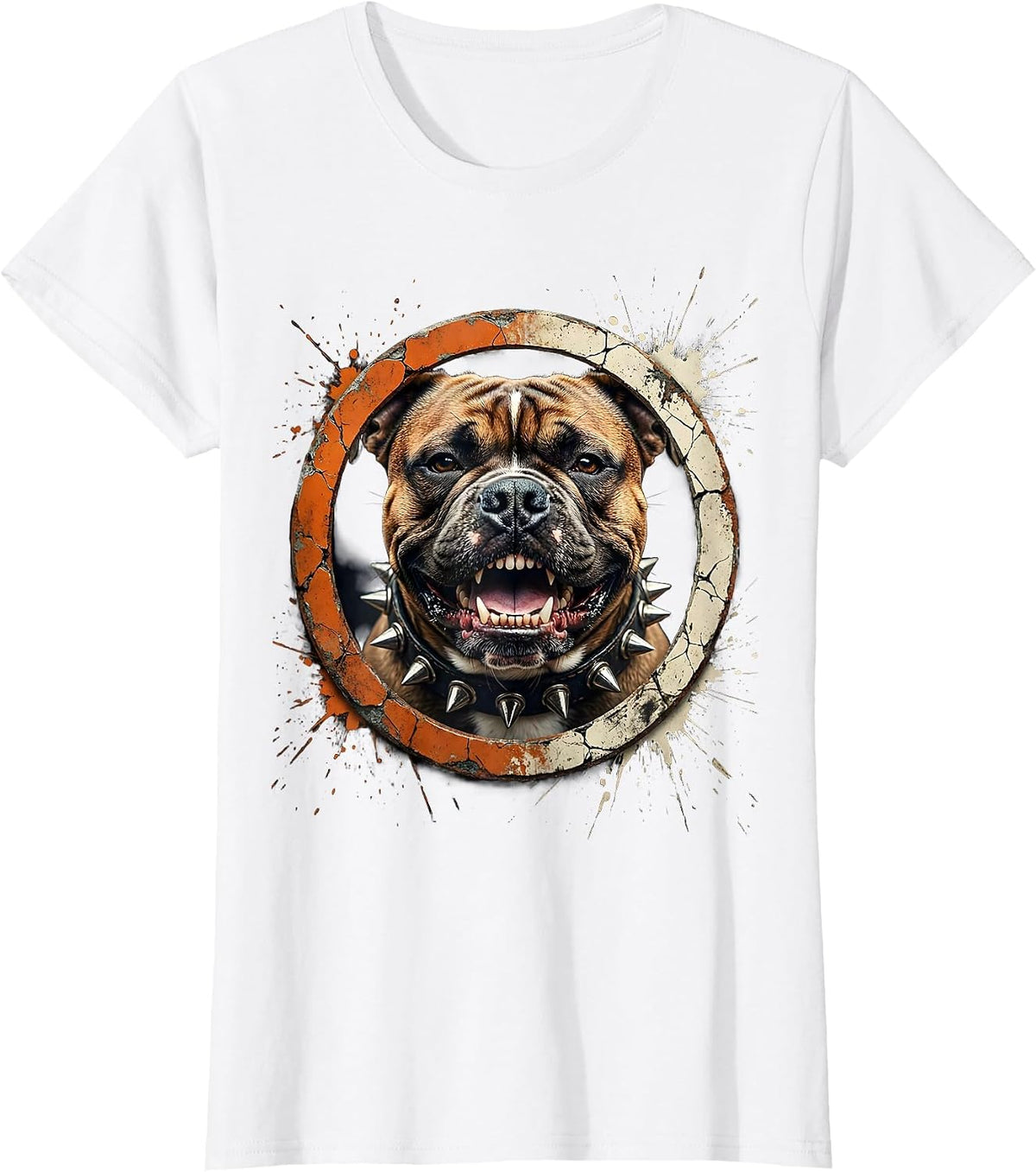 Snarling Punk Dog Studded Collar Graphic T-Shirt - White