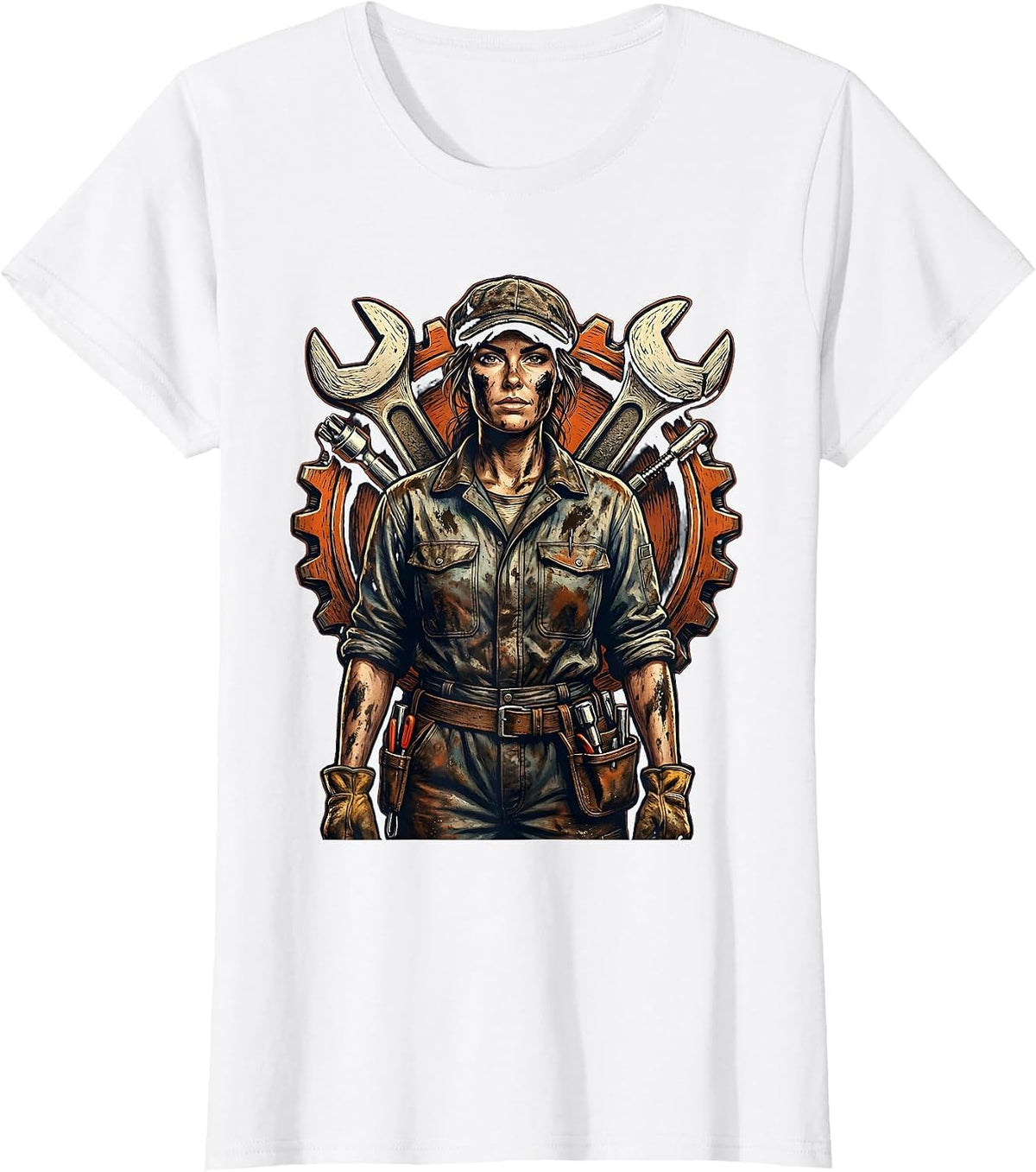 Women's Grease Monkey Mechanic Graphic Design T-Shirt - White