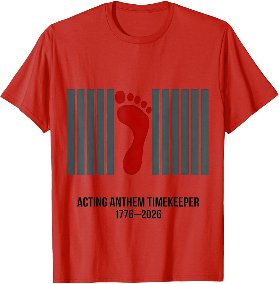 Men's Acting Anthem Timekeeper 1776–2026 Bigfoot Patriotic T-Shirt - Red