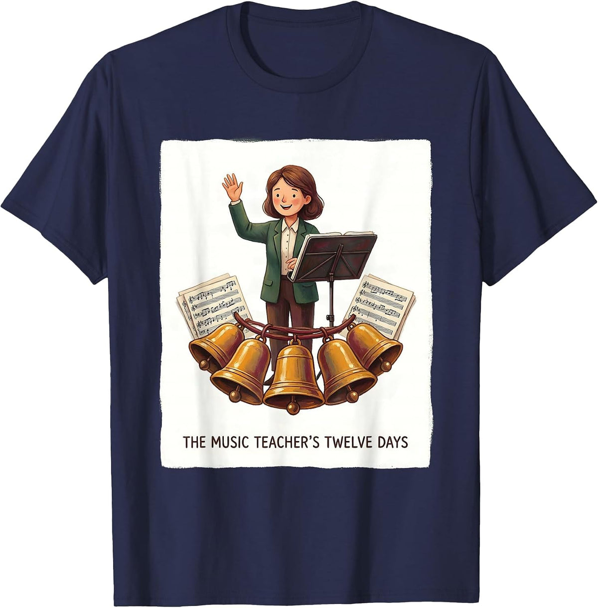 Men's The Music Teacher's Twelve Days Whimsical Christmas Carol T-Shirt - Navy Blue