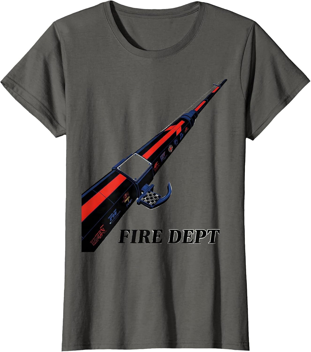 Women's FIRE DEPT Racing Livery Firefighter Department Pride Humor T-Shirt - Asphalt Grey