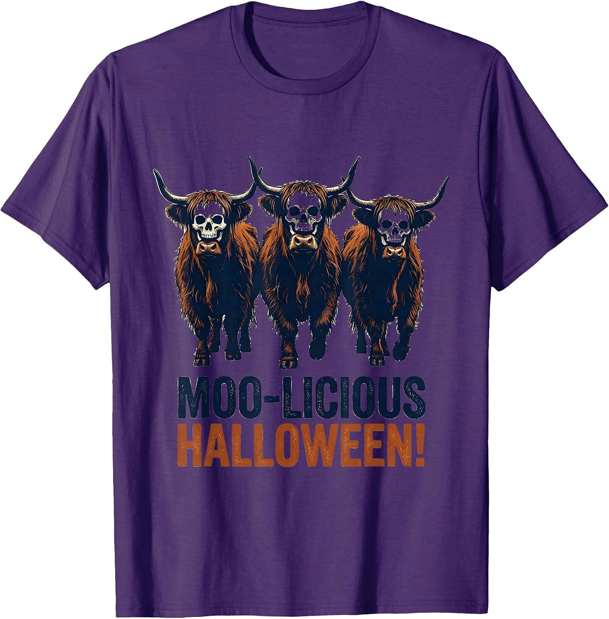 Moo-licious Halloween! Funny Highland Cow Halloween Humor T-Shirt - Purple
