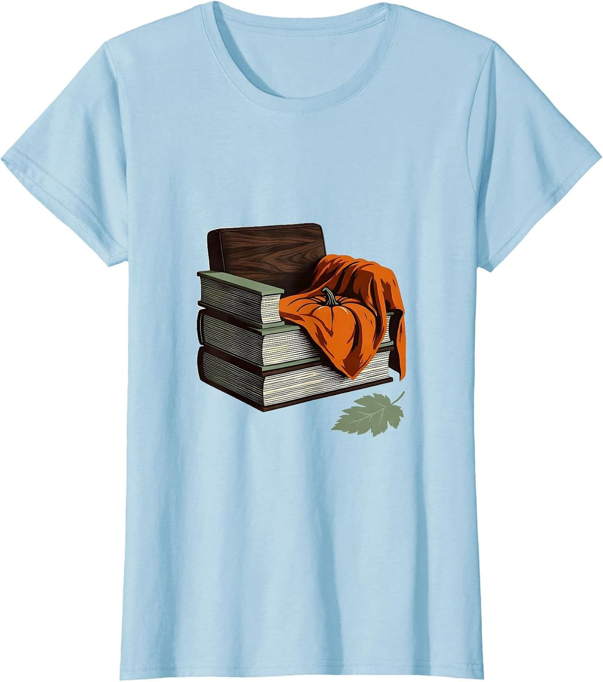 Broad Armchair Book Stack Fall Reading Teacher Humor T-Shirt - Baby Blue