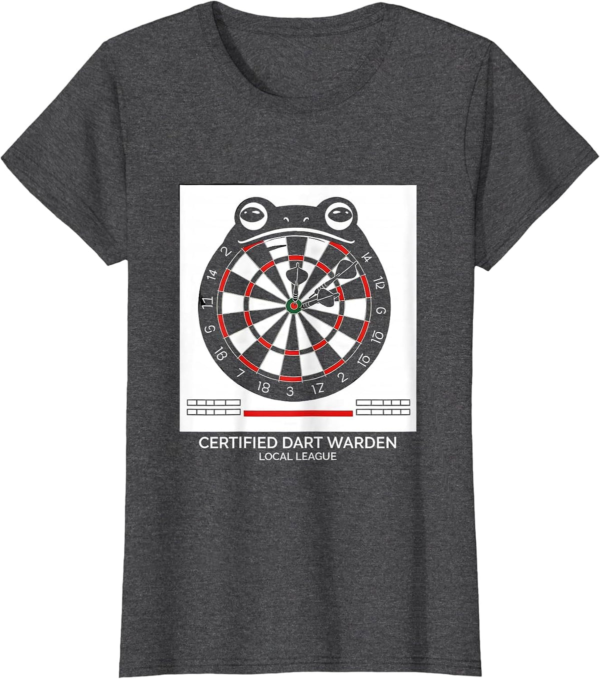 Women's Certified Dart Warden Local League Funny Grumpy Frog T-Shirt - Dark Heather Grey