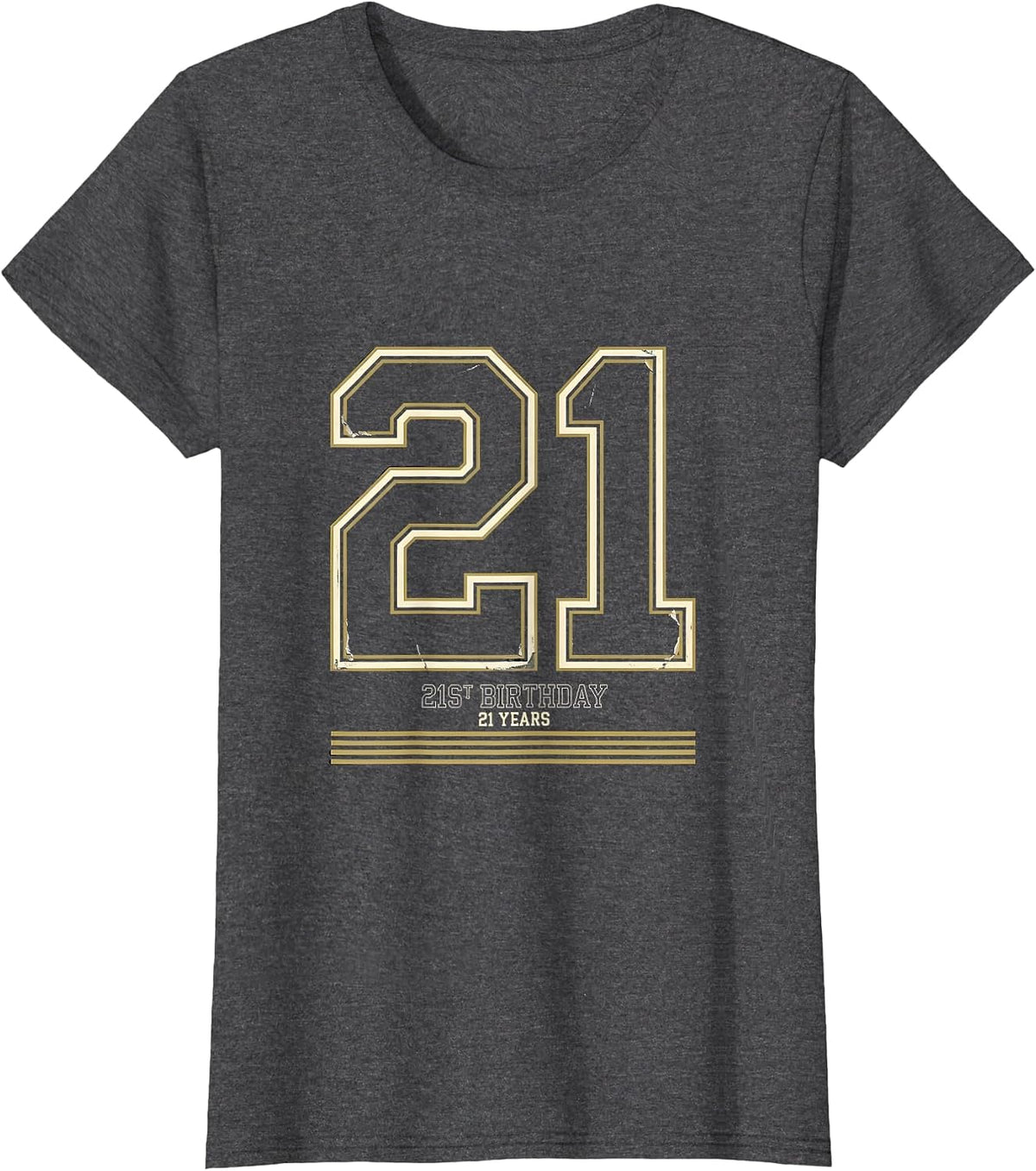 Women's 21ST BIRTHDAY 21 YEARS Vintage Varsity Sports Jersey Number T-Shirt - Dark Heather Grey
