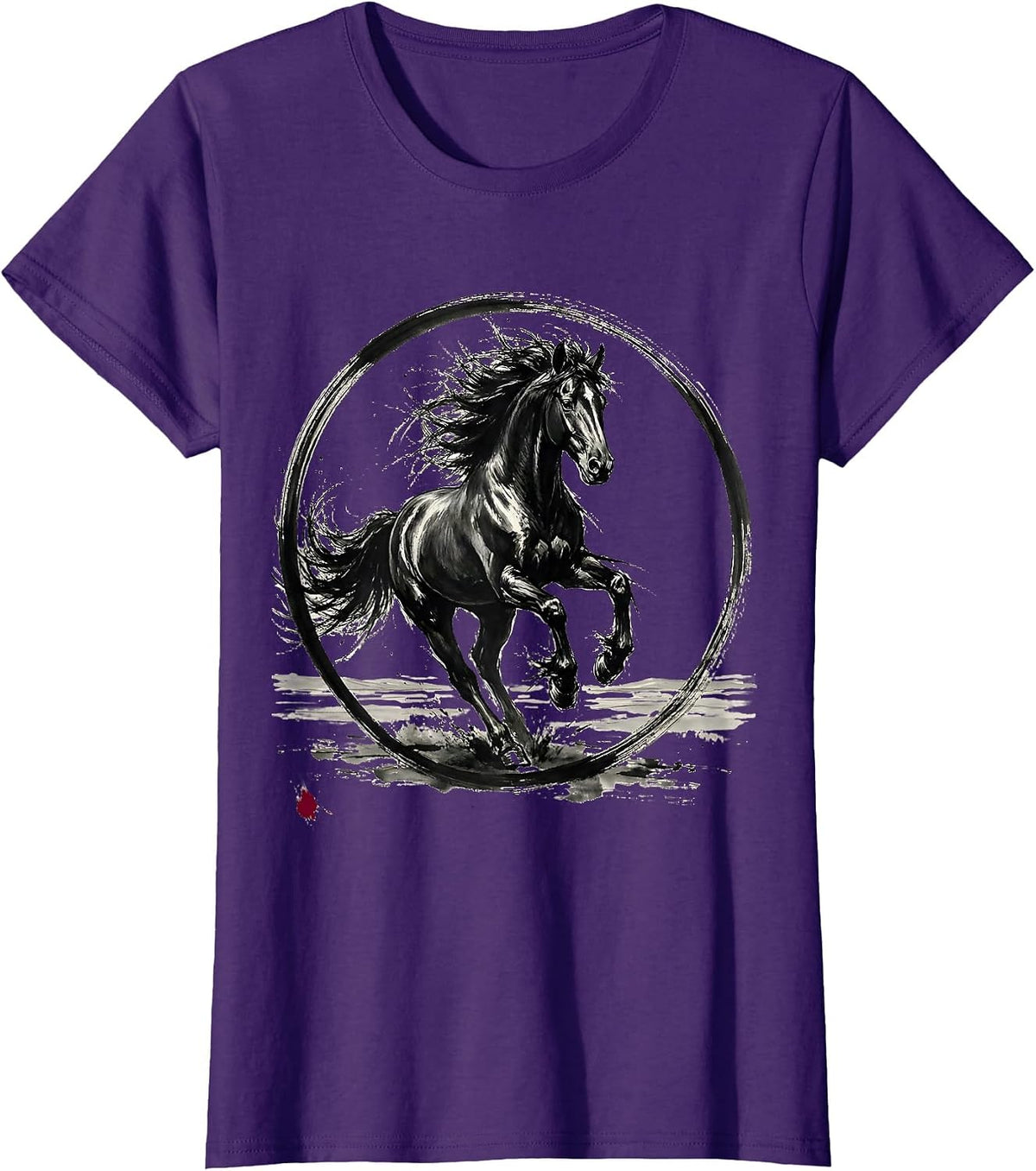 Women's Wild Horse Galloping Across Open Plains Design T-Shirt - Purple