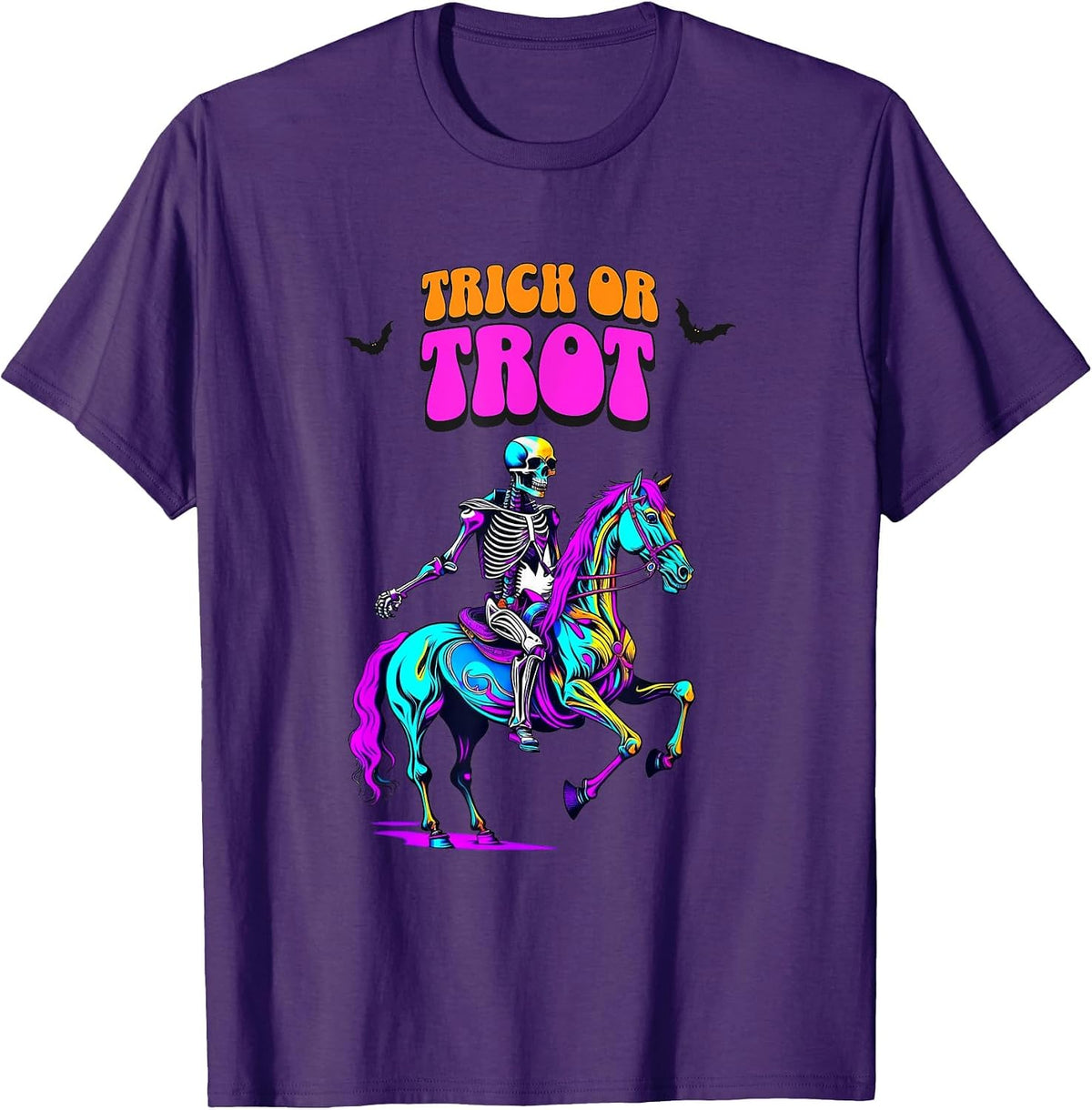 Equestrian, Halloween, Trick or Trot, Skeleton Riding Horse T-Shirt - Purple