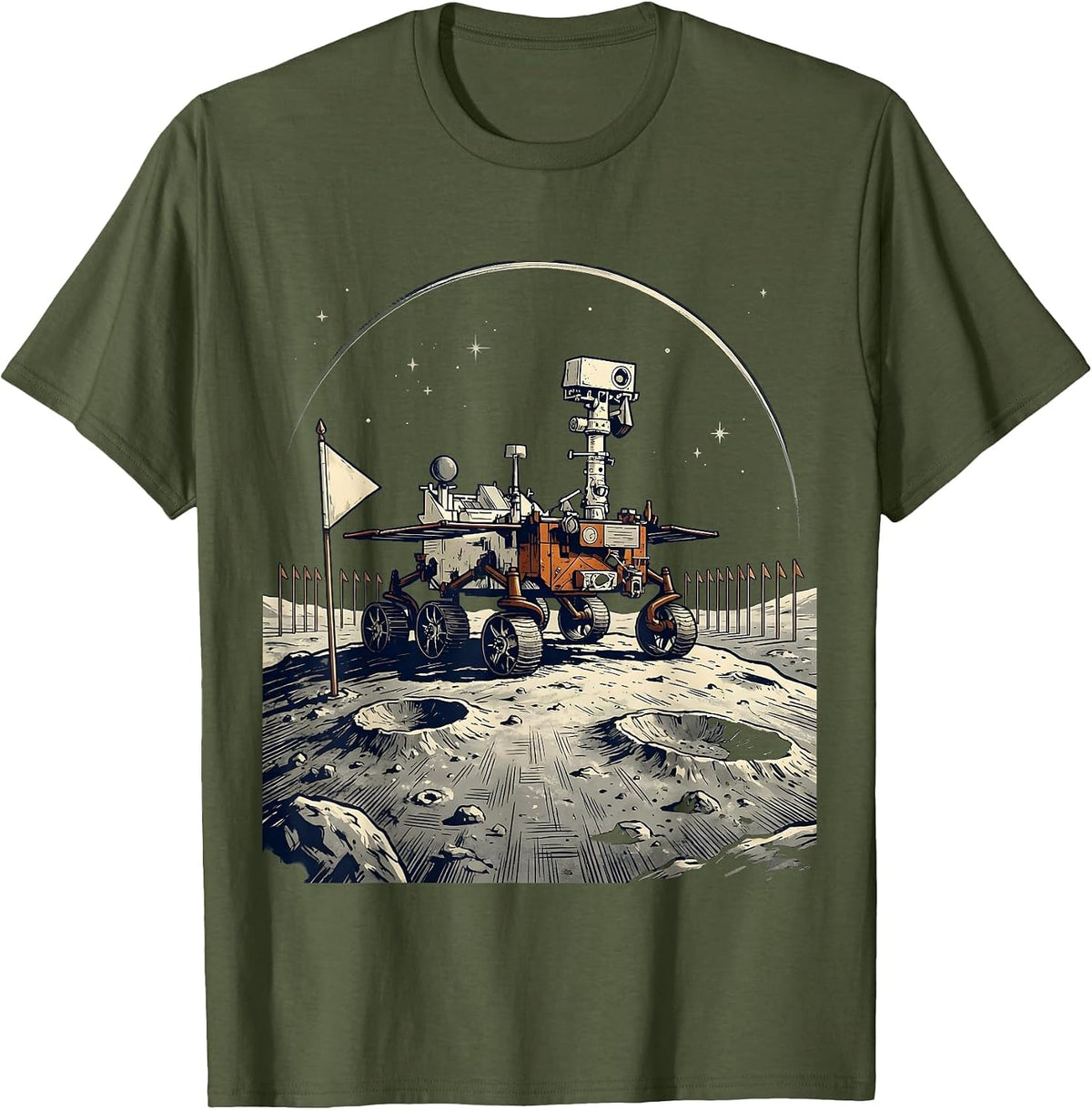 Men's Lunar Rover Retro Space Enthusiast Astronomy Humor T-Shirt - Olive Green