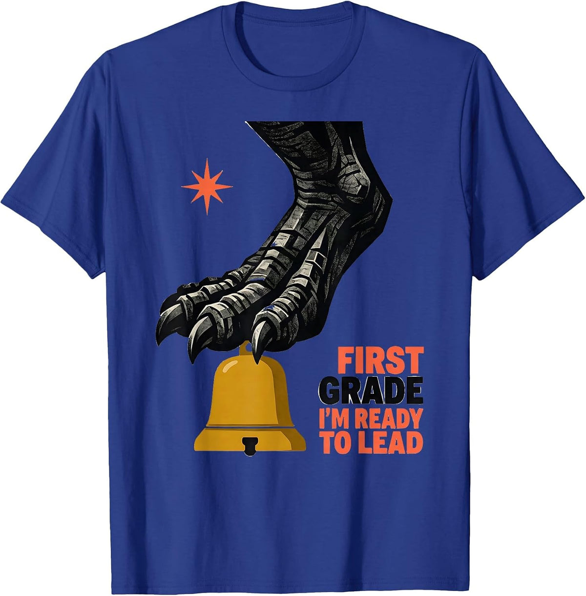 Men's First Grade I'm Ready To Lead Playful Dinosaur Boy Back T-Shirt - Royal Blue