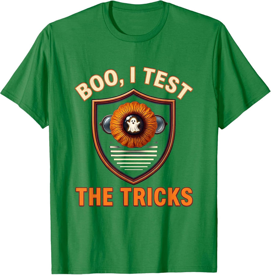 Men's Boo I Test The Tricks Halloween Optometrist Eye Doctor Pun T-Shirt - Kelly Green