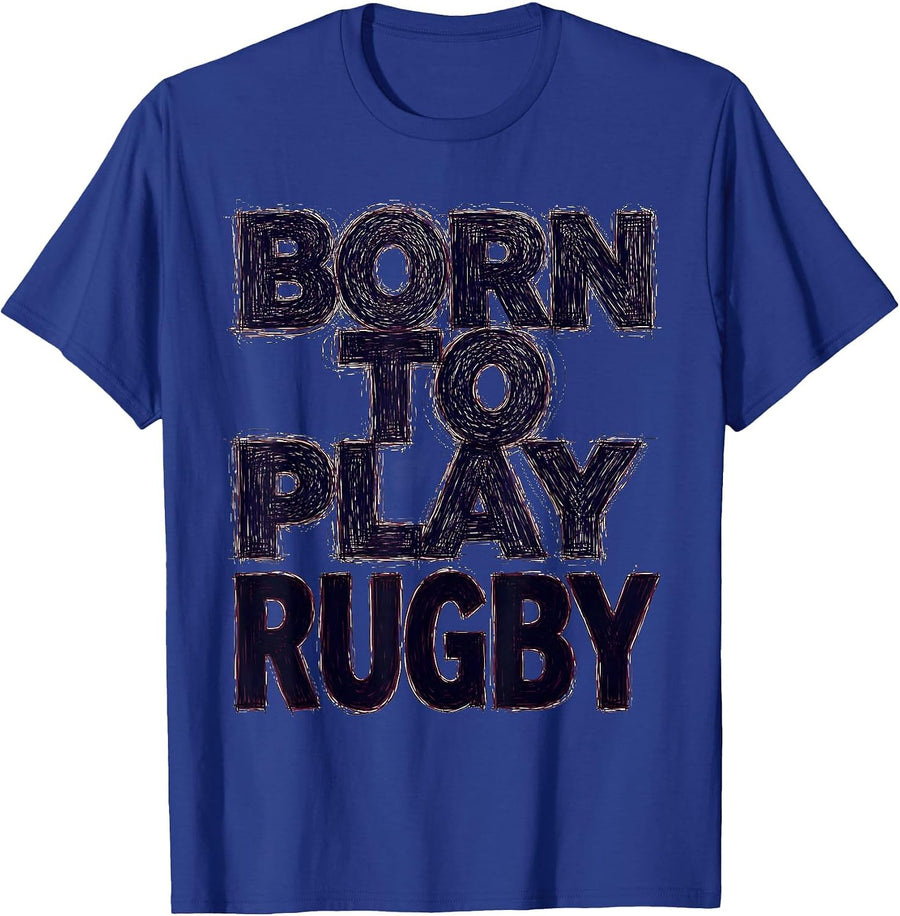 Born to Play Rugby Graphic Design T-Shirt - Royal Blue