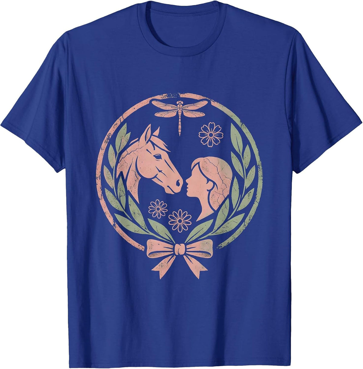 Horse and Rider Nose-to-Nose Western Portrait T-Shirt - Royal Blue