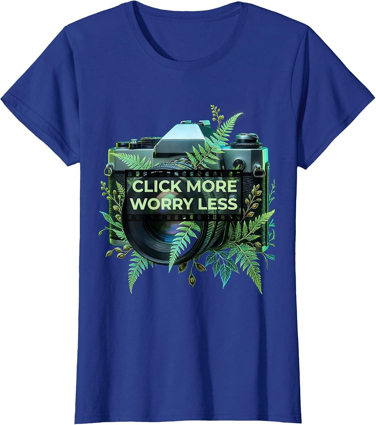 Women's Click More Worry Less Photography Design T-Shirt - Royal Blue
